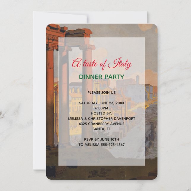 Roman Ruins Vintage Taste of Italy Dinner Party Invitation (Front)