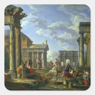 Roman Ruins with a Prophet, 1751 Square Sticker