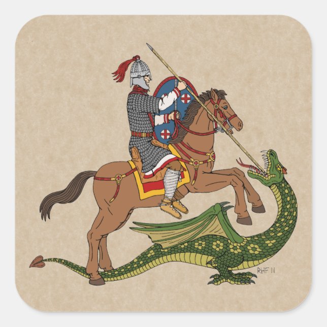 Roman Saint George and the Dragon Square Sticker (Front)