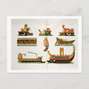 Roman Ships with details of figureheads, plate 23, Postcard