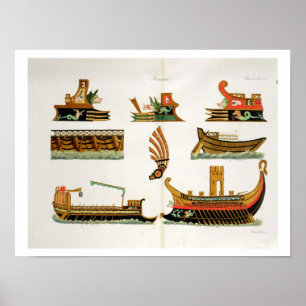 Roman Ships with details of figureheads, plate 23, Poster