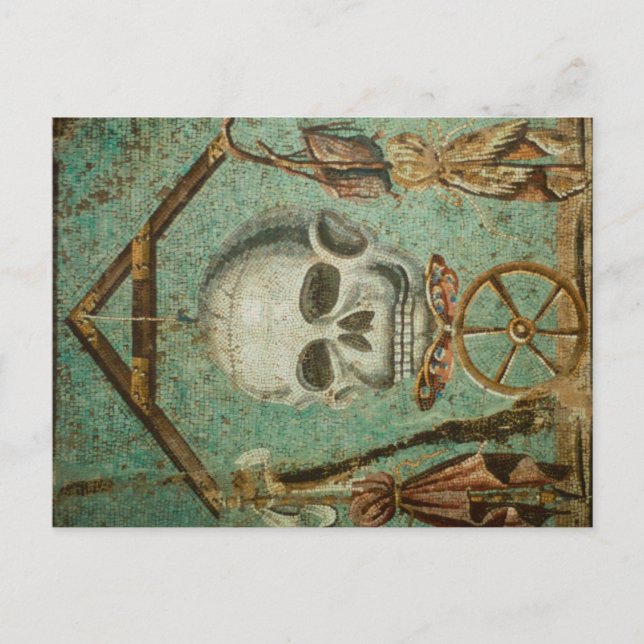 Roman skull mosaic postcard by S. Ambrose (Front)