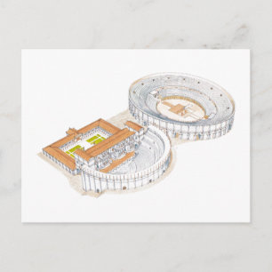 Roman theatre and amphitheatre. Reconstruction. Postcard