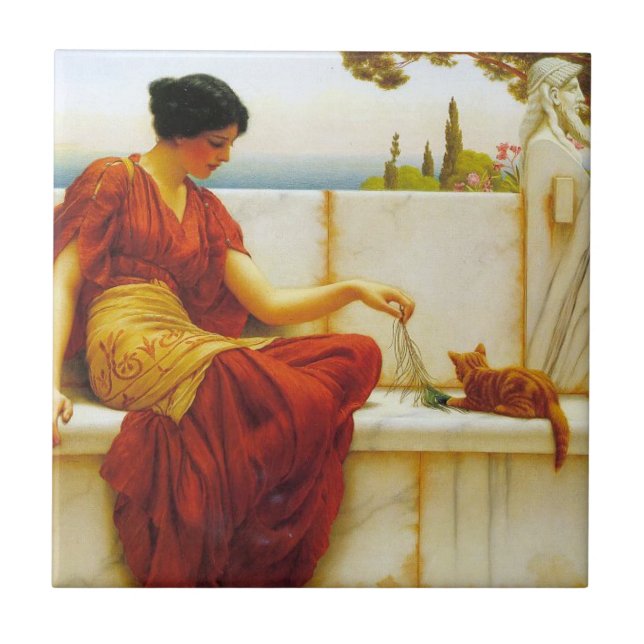 Roman Woman Playing with her Favourite Cat Tile (Front)