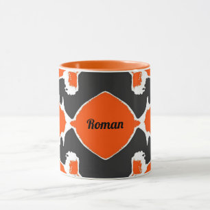 ROMAN ~ Zany 3D ~ Black White Orange Mug