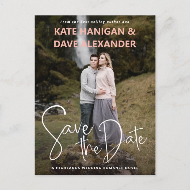 Romance Book Cover Photo Save the Date Announcement Postcard (Front)