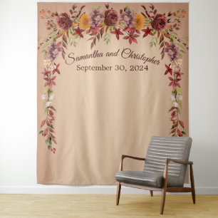 Romance Floral Autumn Wedding Photo Booth Backdrop Tapestry