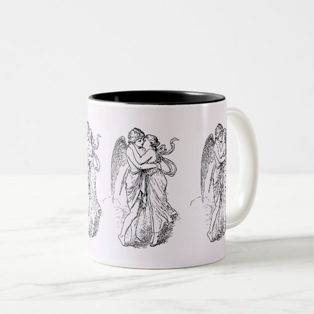 Romance & Heartfelt Angel Kiss Sketch Two-Tone Coffee Mug (Front Right)