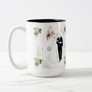 Romance in bloom black & white Two-Tone coffee mug