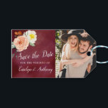 Romance In Bloom Wedding Save the Date Gift Tags<br><div class="desc">This collection features a moody marsala red background with trendy typography and floral accents. Easily personalise the design with your wording to make these save the date cards totally unique to your special day.</div>