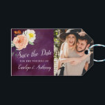Romance In Bloom Wedding Save the Date Gift Tags<br><div class="desc">This collection features a moody eggplant purple background with trendy typography and floral accents. Easily personalise the design with your wording to make these save the date tags totally unique to your special day.</div>