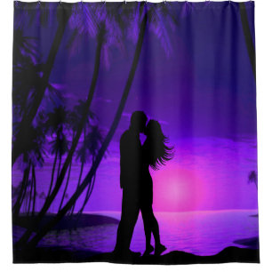 Romance on the Beach Purple Shower Curtain