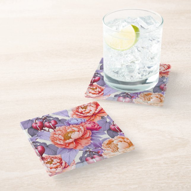 Romance Peony & Bleeding Heart Flowers Coaster (Angled)