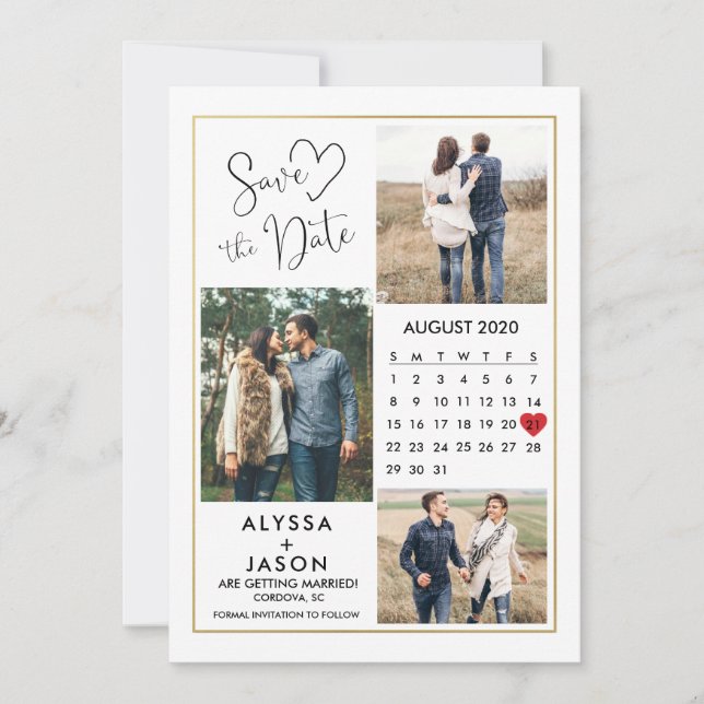 Romance Photo Save The Date Card With Calendar (Front)