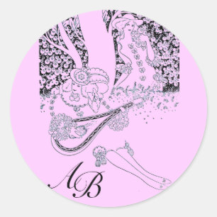 ROMANCE /ROMANTIC LOVERS BLACK LILAC MONOGRAM CLASSIC ROUND STICKER