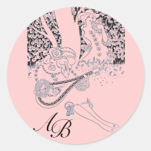 ROMANCE /ROMANTIC LOVERS BLACK PINK MONOGRAM CLASSIC ROUND STICKER