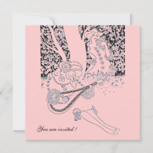 ROMANCE /ROMANTIC LOVERS BLACK PINK WEDDING PARTY INVITATION