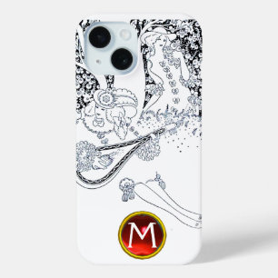 ROMANCE /ROMANTIC LOVERS BLACK WHITE RED MONOGRAM iPhone 15 CASE