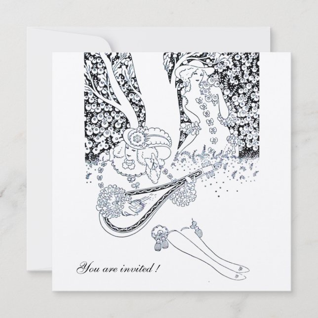ROMANCE,ROMANTIC LOVERS BLACK WHITE WEDDING PARTY INVITATION (Front)