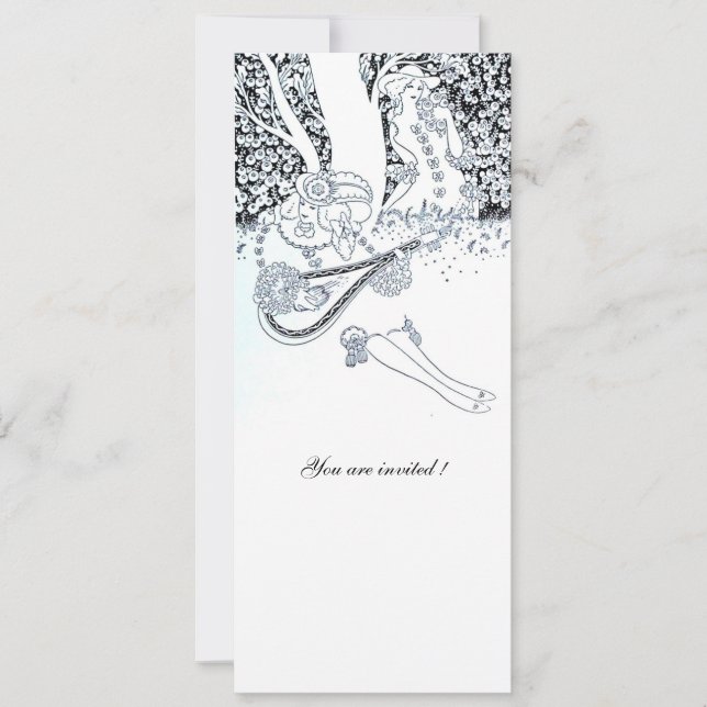 ROMANCE,ROMANTIC LOVERS BLACK WHITE WEDDING PARTY INVITATION (Front)