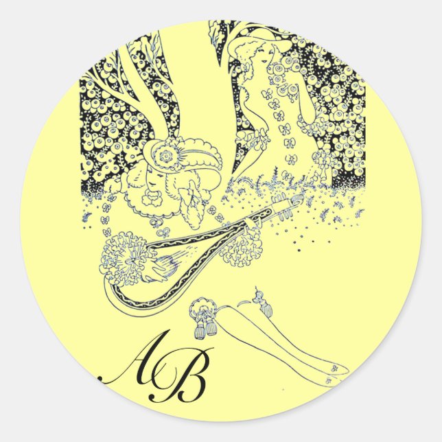 ROMANCE,ROMANTIC LOVERS BLACK YELLOW MONOGRAM CLASSIC ROUND STICKER (Front)