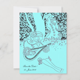 ROMANCE /ROMANTIC LOVERS TEAL BLUE WEDDING PARTY INVITATION