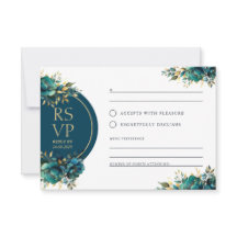 Romance RSVP turquoise flowers with gold accents