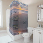 Romance Sunset Beach Heart Monogram Shower Curtain