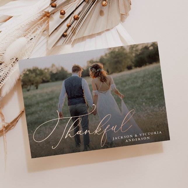 Romance Thankful Wedding Foil Thank You Photo Card (Creator Uploaded)