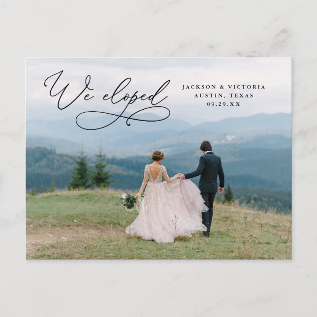 Romance We Eloped Elopement Postcard (Front)