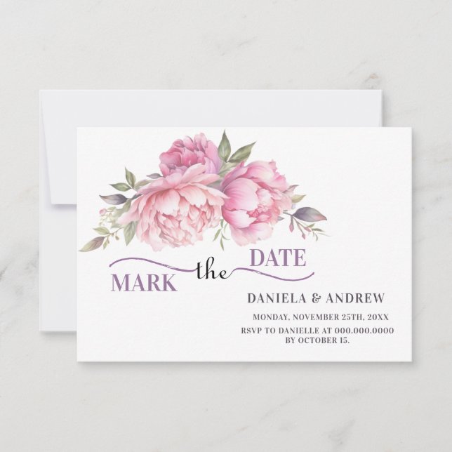 Romance Whispers Blush Pink Peony  Save The Date (Front)