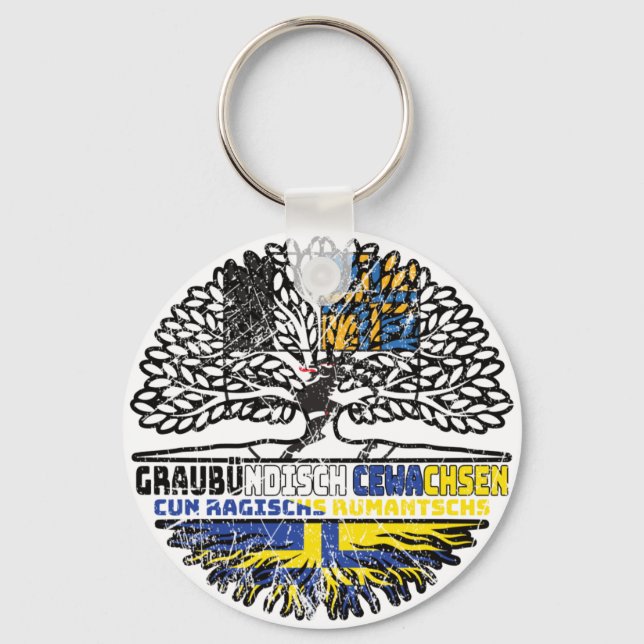 Romanen Rätoromanisch Schweizer Schweiz Baum Key Ring (Front)