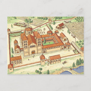 Romanesque Abbey. Model Postcard