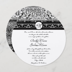 Romanesque Black Damask Swirls Wedding Invitation