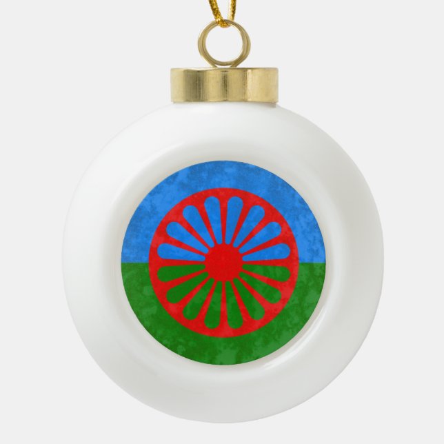 Romani Ceramic Ball Christmas Ornament (Front)