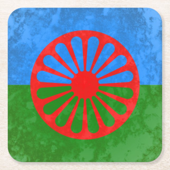 Romani flag square paper coaster (Front)