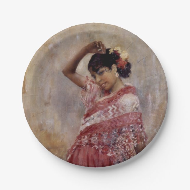 Romani Gypsy Woman Dancing (by Albert Edelfelt) Paper Plate (Front)