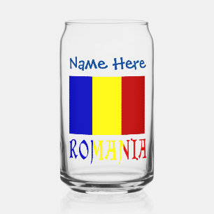 Romania and Romanian Flag Blue Personalisation Can Glass