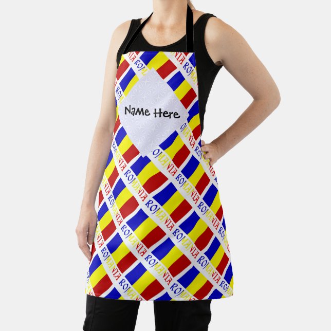Romania and Romanian Flag Tiled with Your Name Apron (Insitu)