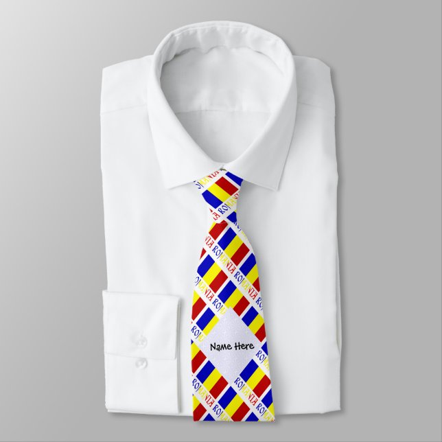 Romania and Romanian Flag Tiled with Your Name Tie (Tied)