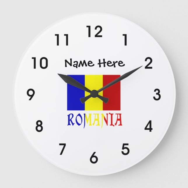 Romania and Romanian Flag with Your Name Large Clo Clock (Front)
