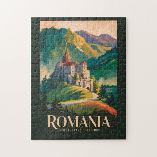 Romania Castle Landscape Illustration Travel Art Jigsaw Puzzle (Vertical)