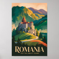 Romania Castle Landscape Illustration Travel Art