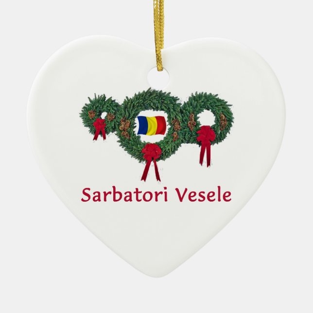 Romania Christmas 2 Ceramic Tree Decoration (Front)