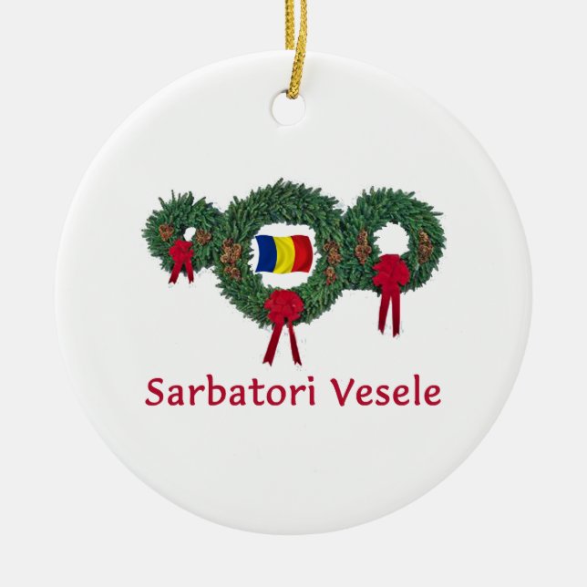 Romania Christmas 2 Ceramic Tree Decoration (Front)