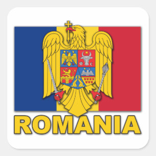 Romania Coat of Arms Flag Square Sticker