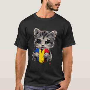 Romania Cute Cat Heart Romanian Flag Romanian Root T-Shirt