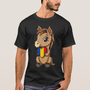 Romania Flag Cute Horse Romanian Roots Romanian Pr T-Shirt