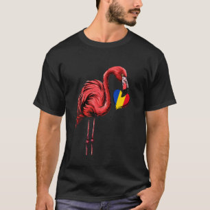 Romania Flag Flamingo Heart Romanian Pride Romania T-Shirt