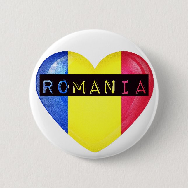 Romania Flag Heart 6 Cm Round Badge (Front)